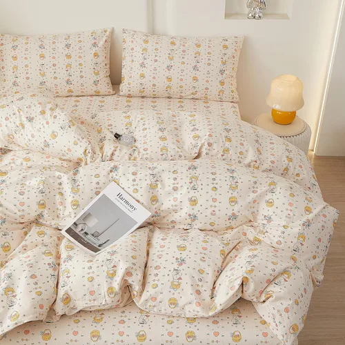 Miniatura 30 de HighBuy Juego de funda de edredón vintage con volantes y estampado de rayas francesas, 100% algodón con cierre de cremallera, juego de ropa de cama
