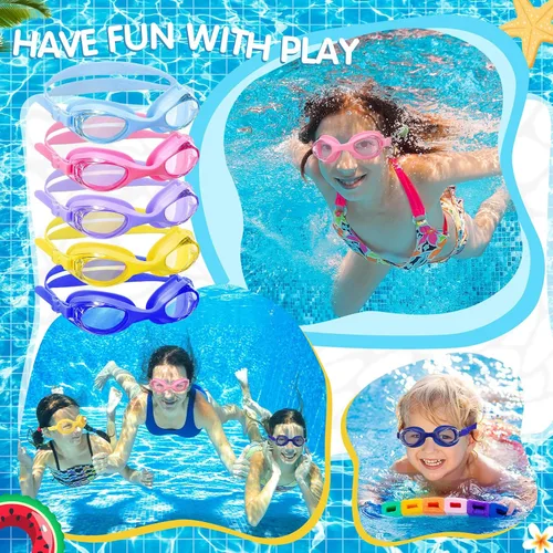 Miniatura 5 de Macarrie Paquete de 40 gafas de natación para niños a granel sin fugas con tapones para los oídos, gafas de natación ajustables de silicona