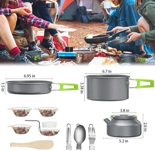 Miniatura 3 de aiGear Camping Cooking Set Cookware Mess Kit with Storage Bag Pot Pan Set Camping Accessories for Outdoor Camping Hiking Picnic Portable and