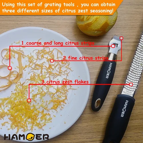 Miniatura 2 de Zester Rallador y cuchillo de canal, juego de herramientas de barra de cocina para queso parmesano, limón, ajo, nuez moscada, chocolate, cítricos