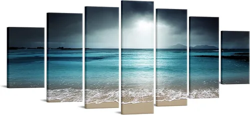 iKNOW FOTO 7 lienzos modernos de varios paneles de arte de pared de paisaje marino azul océano, paisaje de playa, impreso en lienzo listo para