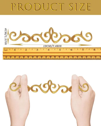 Miniatura 2 de 10 piezas de parche bordado metálico para planchar con borde de vid, apliques de encaje, diseño de desplazamiento largo para boda, vestido de novia