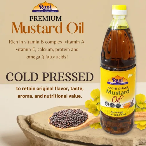 Miniatura 7 de Aceite de Mostaza Rani (Kachi Ghani) 169 Onzas (5 Litros) SIN GMO Sin Gluten Vegano 100% Natural Kosher