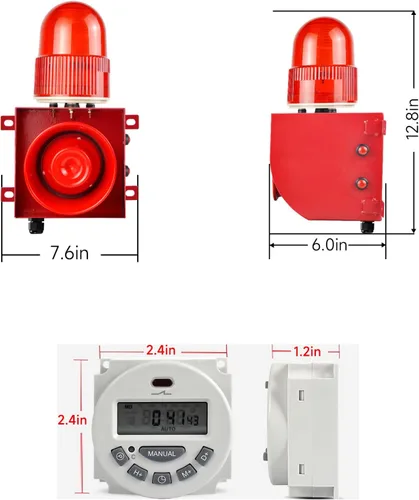 Miniatura 8 de Y DIANS Timeable Alarm Siren Outdoor or Indoor 120dB Emergency Siren 25W Security Alarm Systerm with Timer, LED Strobe Light for Industry Mine