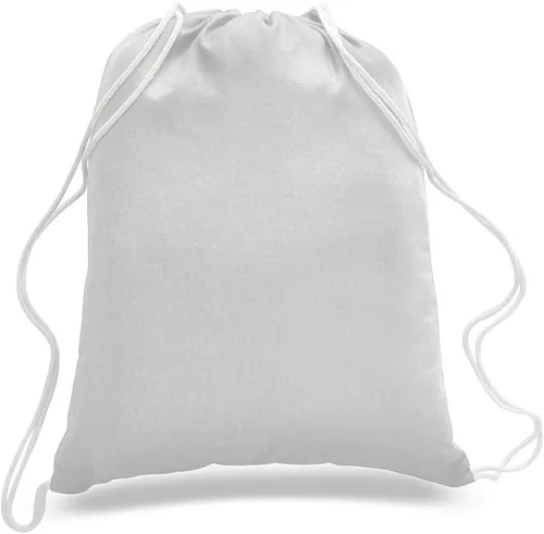 Miniatura 2 de ToteBagFactory Paquete de 6 mochilas de lona de algodón con cordón: blanco, liso, tela reutilizable, 14 pulgadas de ancho x 18 pulgadas de alto