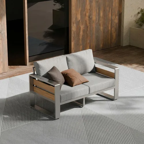 Miniatura 26 de ZANDOR Juego de muebles de aluminio para patio al aire libre, 4 piezas de metal moderno, sofá seccional para conversación al aire libre con mesa