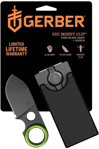 Gerber Gear GDC - Clip para dinero con cuchillo de bolsillo pequeño, cuchillo de hoja fija de acero inoxidable y funda, regalos para hombres, equipo