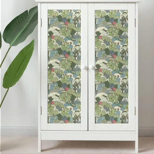 Miniatura 5 de MuralPeel Papel Tapiz de Bosque de Cactus Verdes con Animales Despegar y Pegar con Lagarto, Fácil de Despegar, Papel de Contacto Autoadhesivo