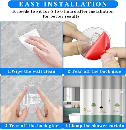 Miniatura 4 de Paquete de 4 clips de cortina de ducha, protector contra salpicaduras de ducha resistente al viento, soporte de cortina de ducha autoadhesivo