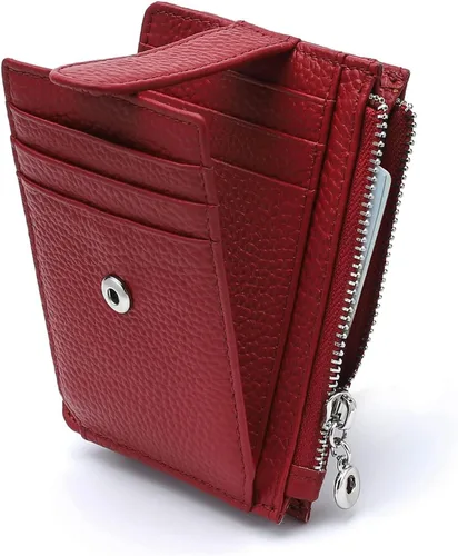 Miniatura 9 de Cartera delgada para mujer, de piel auténtica, tarjetero delgado con bloqueo RFID, carteras pequeñas