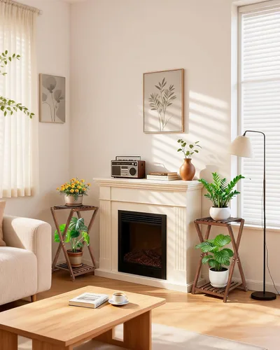 Miniatura 6 de Soporte para plantas de interior, soportes de madera de 2 niveles para plantas, estante cuadrado de esquina, soporte rústico para flores, soporte