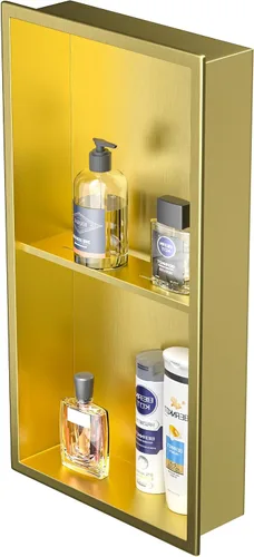 Miniatura 17 de Nicho de ducha de acero inoxidable de 24 x 12 pulgadas, cepillado, no necesita azulejos, nicho de pared con estantes dobles, estante de ducha