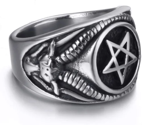 Miniatura 3 de Anillo de pentagrama Baphomet Cabra Satanás Demonio Diablo Hombres Anillos de Acero Inoxidable Joyería Vintage