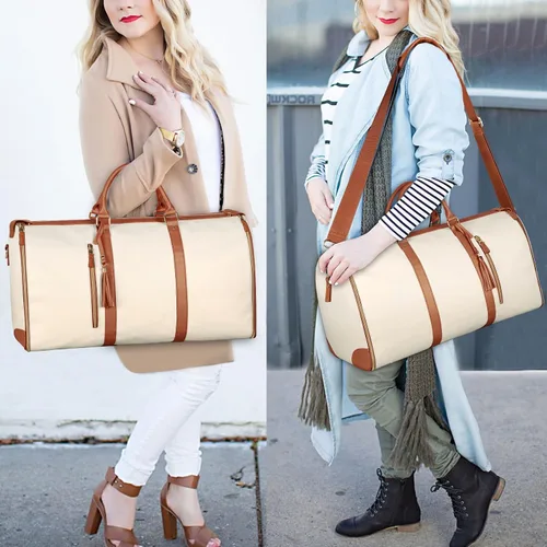 Miniatura 7 de Bolsa de mano para ropa, bolsa de lona grande de piel sintética, beige (C-beige), Bolso