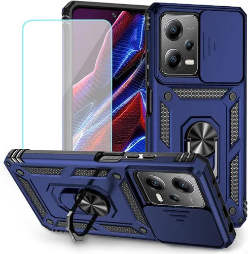 Funda para Redmi Note 12 Pro Case/Poco X5 Pro 22101320G Funda con protector de pantalla de vidrio templado y cubierta de cámara deslizante, soporte