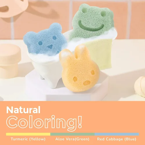 Miniatura 5 de myHomeBody Konjac - Esponja de baño para bebé, formas lindas, natural, para niños, recién nacidos, a base de plantas, 3 piezas, conjunto: conejo