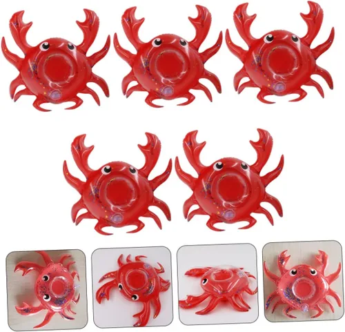 Miniatura 7 de 5 unidades inflables de cangrejo flotadores divertidos para bebidas de piscina, lindos dibujos animados para niños y niñas, fácil de inflar