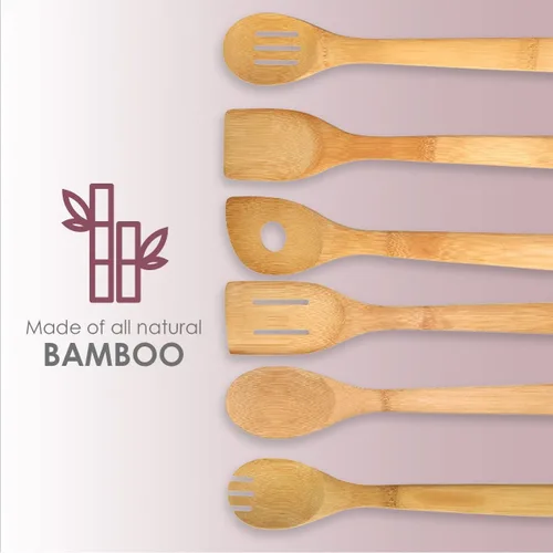 Miniatura 4 de Home Basics Juego de herramientas de cubiertos de cocina de bambú de 6 piezas