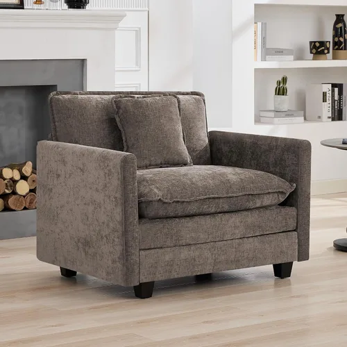 Miniatura 23 de Otomán de Sofá Moderno de Chenille Nube de 35'', Otomán Rectangular para Sofá Seccional Modular, Beige