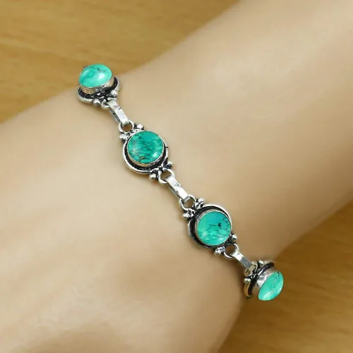 Miniatura 30 de Round Shape Natural & Synthetic Gemstones Silver Plated Bracelets for Women - Vintage Bohemian Style Handmade Birthstone Adjustable Link Bracelet