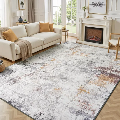 Miniatura 28 de Rugflix Alfombras de área de 8 x 10 pies para sala de estar, alfombra grande lavable, resistente a las manchas, pelo bajo, alfombra oscura moderna