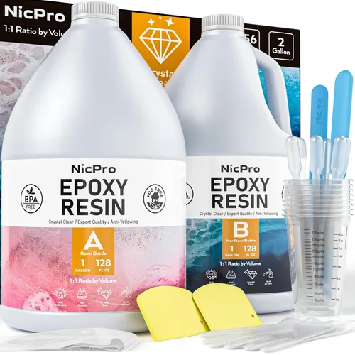 Miniatura 10 de Nicpro Kit de resina epoxi transparente de 1 galón/128 onzas, suministros de resina sin burbujas y alto brillo para revestimiento de arte