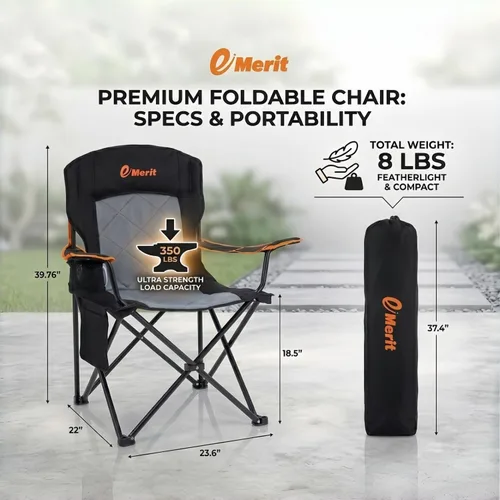 Miniatura 3 de EMERIT Silla de campamento, 350 libras, silla plegable cuádruple resistente con brazos, sillas plegables para exteriores con respaldo lumbar