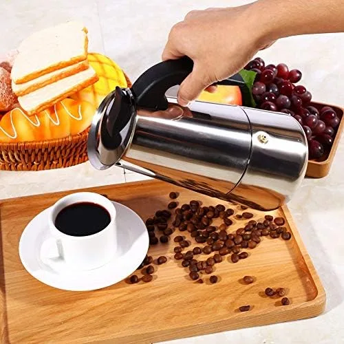 Miniatura 3 de Cafetera italiana de acero inoxidable, máquina de café espreeso para estufa, máquina de espreeso y olla para estufa de gas o cerámica eléctrica
