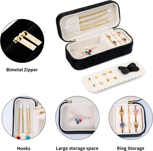 Miniatura 3 de SANQIANWAN Joyero de viaje de terciopelo de felpa para mujer, lujoso, esponjoso, portátil, pequeño, pequeño, joyero, para aretes, anillos, soporte