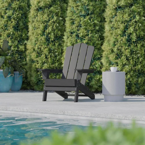 Miniatura 5 de Flash Furniture Newport Adirondack - Silla Adirondack con soporte para tazas, silla Adirondack de poliresina resistente a la intemperie, color gris