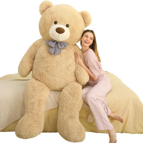 Miniatura 24 de MaoGoLan - Oso de peluche gigante de 52.0 pulgadas, peluche grande color canela con lindo moño y huellas, peluche suave de oso con moño para regalar
