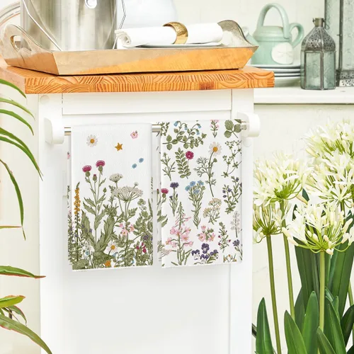 Miniatura 4 de Artoid Mode Toallas de Cocina con Flores Silvestres, Toallas de Cocina de Hojas de 18x26 Pulgadas, Toallas de Mano para Decoración Festiva, Juego