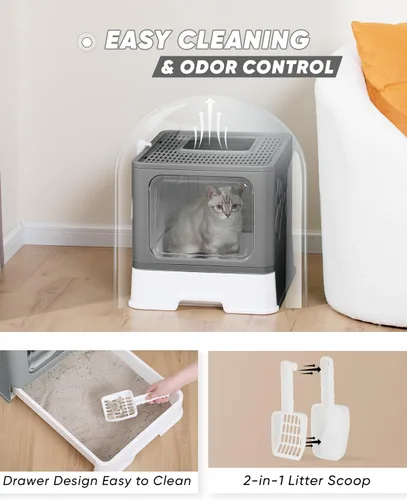 Miniatura 3 de Caja de Arena Cerrada para Gatos, Caja de Arena Grande para Gatos Grandes, Cajas de Arena Cubiertas para Gatitos con Tapa, Recinto de Caja