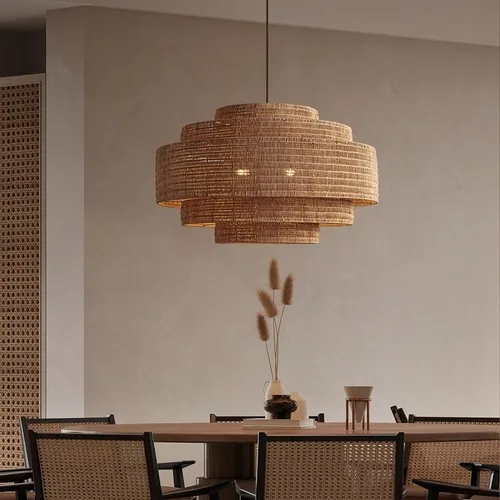 Wabi-sabi - Lámpara colgante de ratán estilo comedor, tejida a mano, retro, B&B, lámpara colgante de techo, isla de hotel, cocina, restaurante, sala