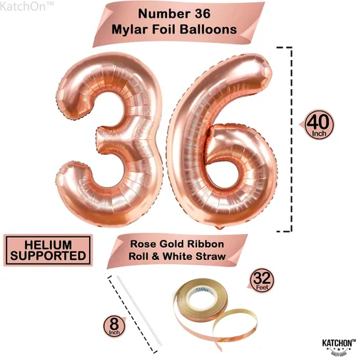 Miniatura 4 de KatchOn, Globos de oro rosa con el número 36, gigantes, 40 pulgadas, globos de aluminio de oro rosa con el número 36, decoraciones de feliz