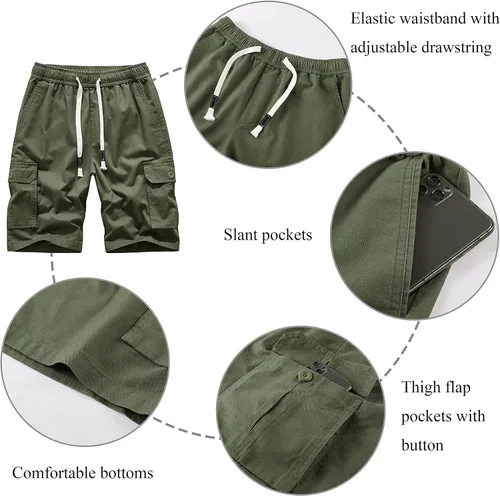 Miniatura 2 de VtuAOL Pantalones cortos cargo para mujer, cintura elástica, cómodos, de algodón, holgados