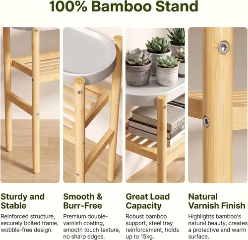 Miniatura 5 de Estantería de bambú Wisuce para interiores, mesa de 2 niveles de altura para ventana, soporte para múltiples plantas..