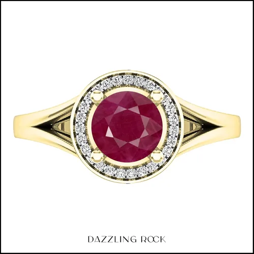 Miniatura 31 de Dazzlingrock Collection Anillo de compromiso redondo de 0.276 in con halo de diamante blanco y vástago dividido para ella en oro macizo de 14