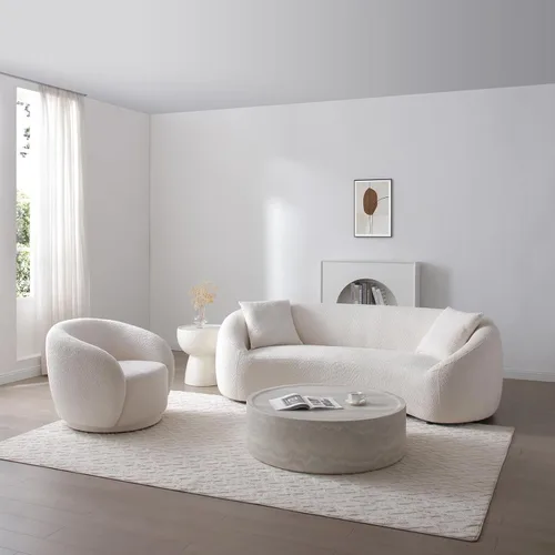 Miniatura 7 de Juego de 2 sofás curvos, modernos sofás de sala de estar, sofás integrales, sofás de 3 plazas + silla giratoria de 360 grados con respaldo curvado