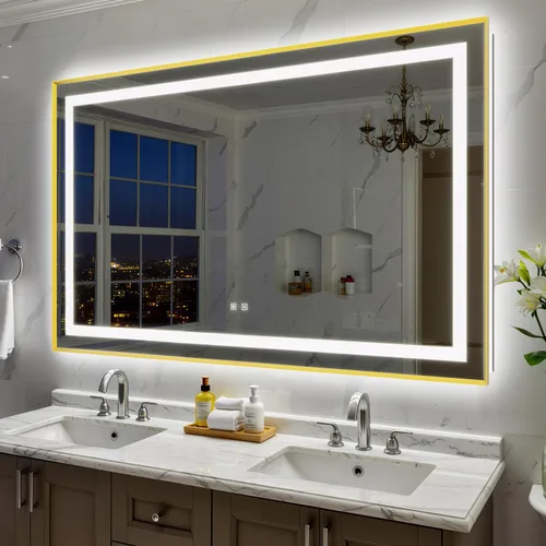 Miniatura 26 de Espejo de baño LED de 24 x 32 pulgadas con luces, espejo de tocador de baño con marco negro con luz frontal + retroiluminación para pared, vidrio