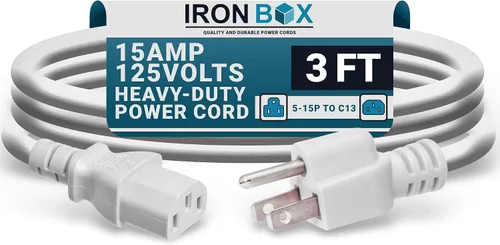 Miniatura 11 de IronBox Electric - Cable de alimentación de servicio pesado 5-15P a C13 - Cable de 3 clavijas 15A 125V 14/3 SJT para PC - Cable para computadora