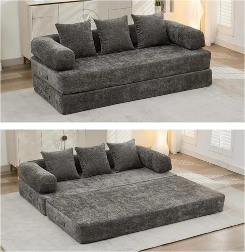 Miniatura 10 de Sofá de compresión, sofá cama convertible, sofá modular con almohada, cómodo sofá de tela de felpilla con espuma viscoelástica, sofá de piso