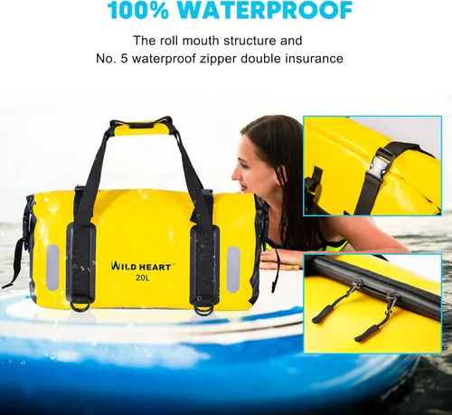 Miniatura 3 de WILD HEART Bolsa de lona impermeable 20L 30L 40L con costuras soldadas correas de hombro, bolsillo de malla para kayak, camping, barco, bicicleta