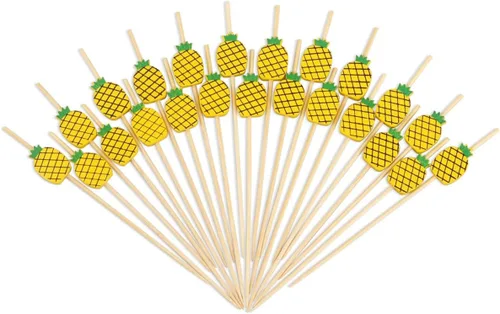 Miniatura 9 de Minisland Palillos de cóctel de hojas de piña de sandía mixtos, palillos de bambú de 4.7 pulgadas de largo para aperitivos, comida hawaiana