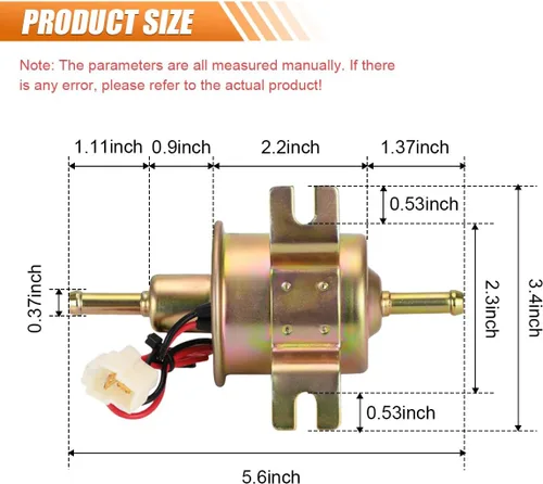 Miniatura 2 de Bomba de combustible eléctrica en línea HEP-02A dorada de 12 V - Bomba de transferencia de gasolina/diésel de baja presión para motor de carburador