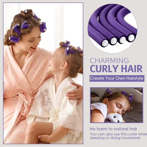Miniatura 6 de WILLBOND 60 varillas rizadoras flexibles, rodillos flexibles, sin calor, para cabello largo y corto para mujeres (0.3 x 7 pulgadas, morado)