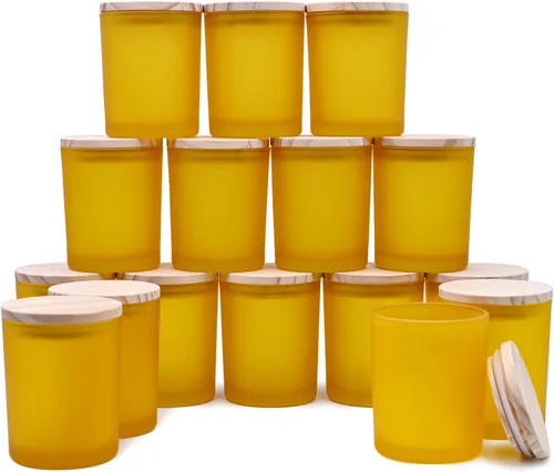 Miniatura 10 de SHOWIN Tarros gruesos para hacer velas, 16 unidades, tarros vacíos de 7 onzas con tapas de madera para hacer velas, contenedor de muestra