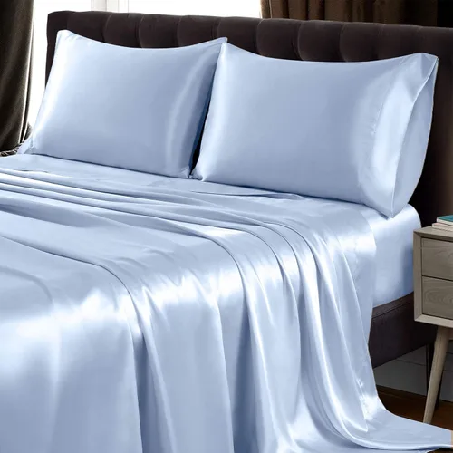 Miniatura 8 de SiinvdaBZX Juego de sábanas de satén de 4 piezas tamaño King, ultra sedosas y suaves, sábanas de cama King de satén azul marino con bolsillo