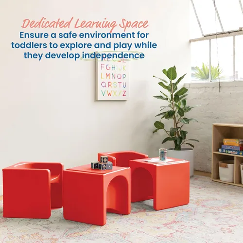 Miniatura 3 de ECR4Kids Tri-Me - Juego de mesa y sillas cubo, muebles multiusos, color rojo, 3 piezas
