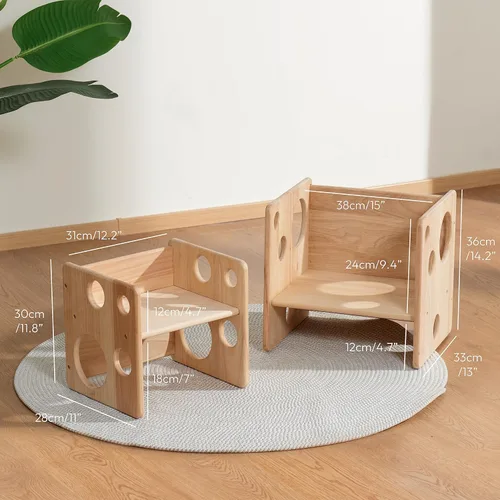 Miniatura 5 de Woodtoe Montessori - Juego de mesa y silla de destete, mesa y silla ajustable para niños pequeños, mesa de actividades de madera maciza, ideal